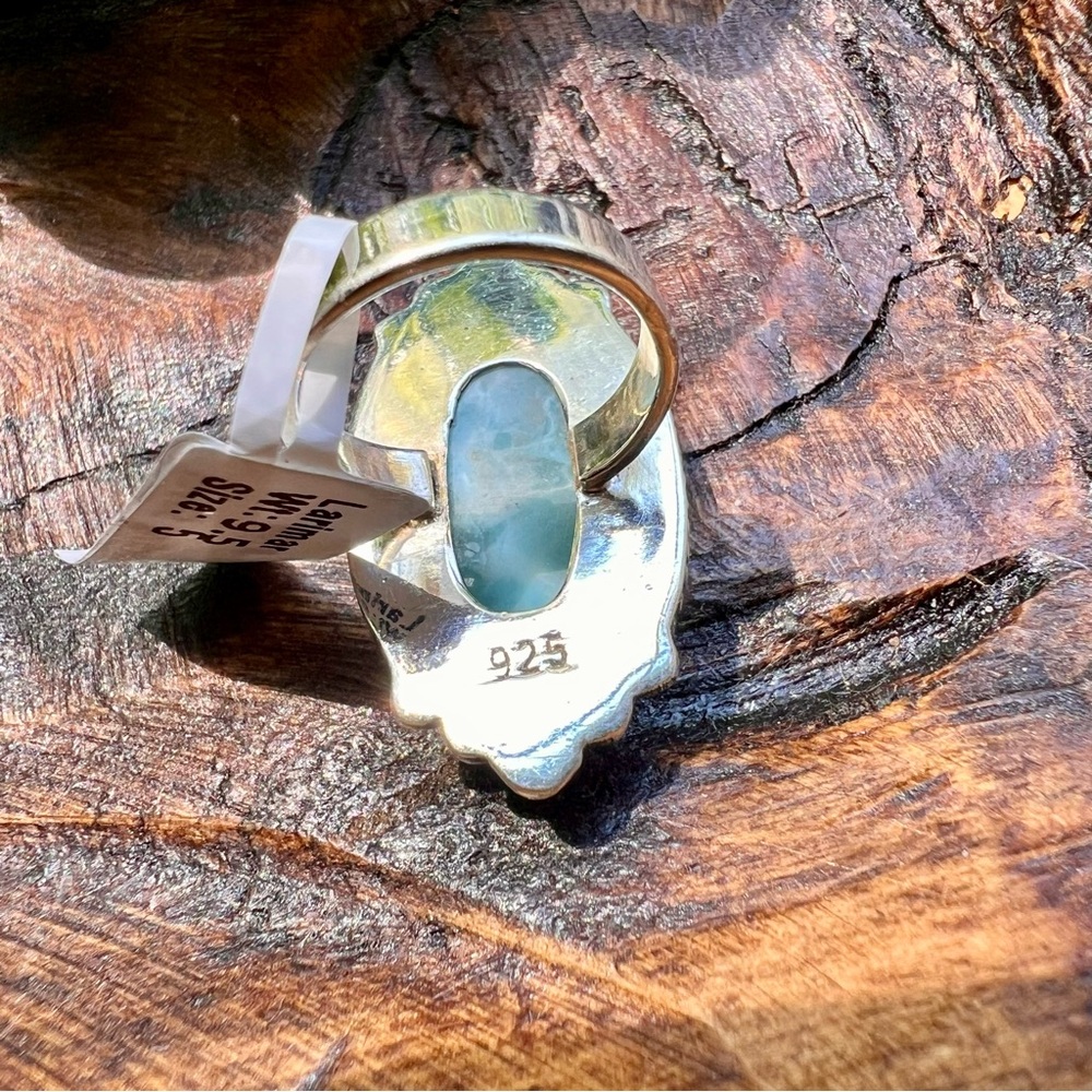 925 Sterling Silver Larimar Ring Size 5 Southwestern Blue Gemstone Jewelry - Picture 3 of 10